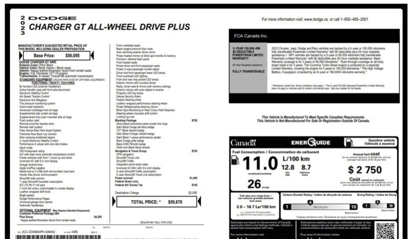 
								2023 Dodge Charger GT Plus Blacktop Sunroof AWD full									